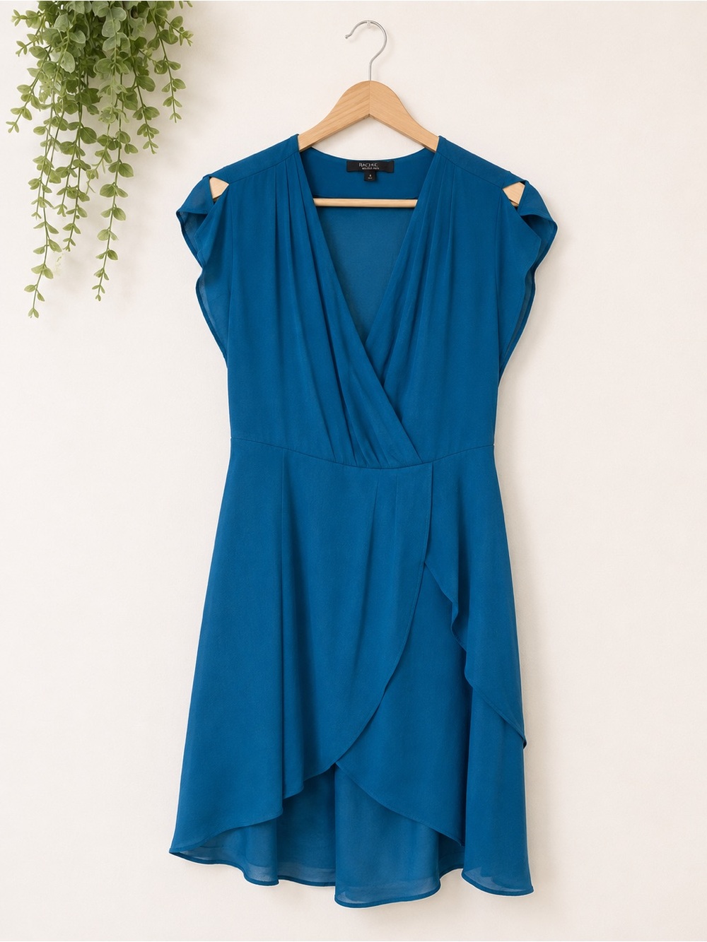 RACHEL Rachel Roy Teal Faux-Wrap V-Neck Mini Dress